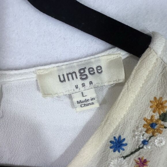 Umgee Cream White Floral Embroidered Short Sleeve Sheer Sheath Dress Size L Boho - Picture 3 of 8
